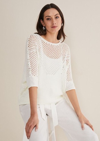 Phase Eight Sophie Honeycomb Tape Knitwear White Canada | OZHJVP-590